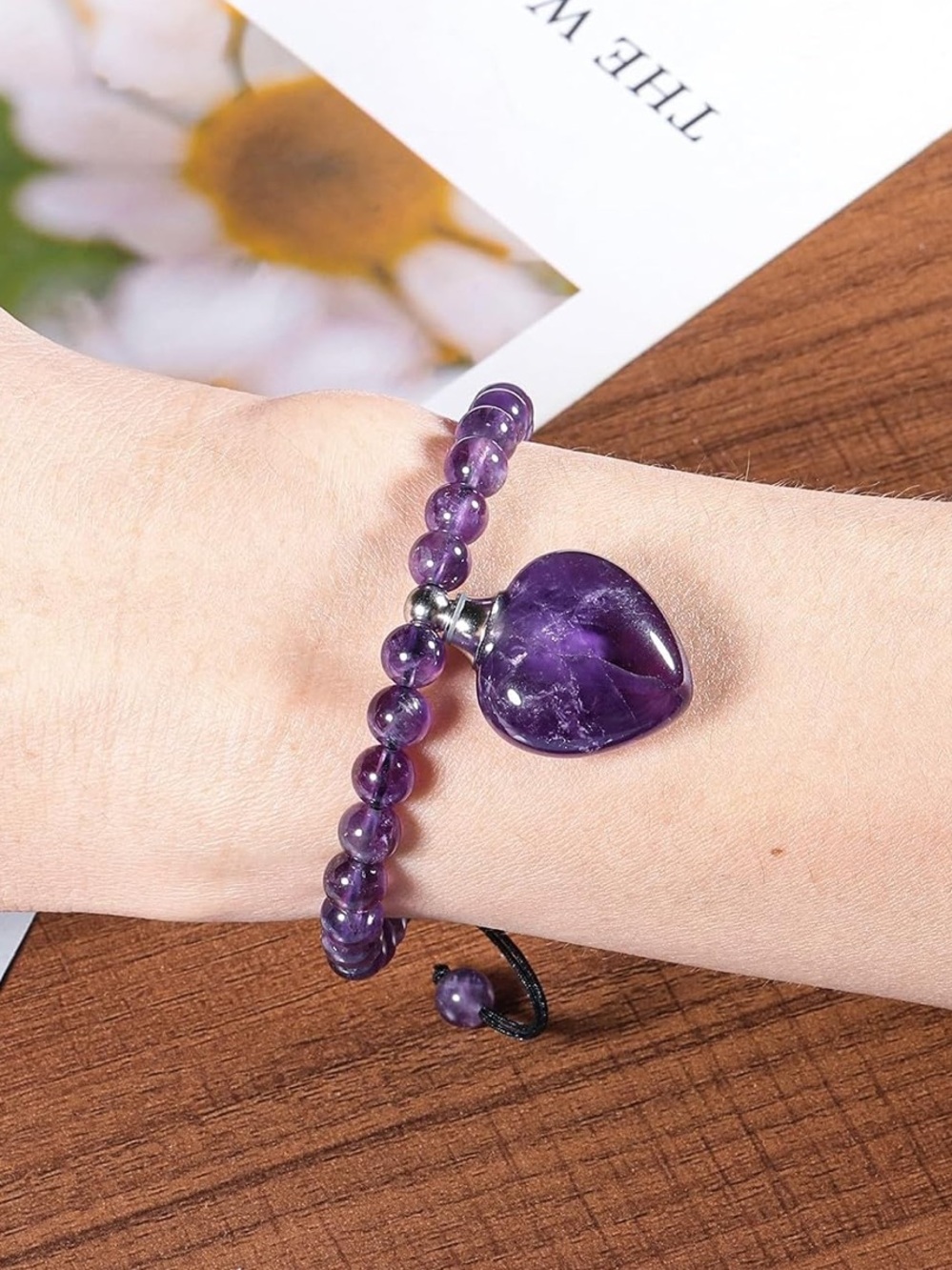 🆕New Amethyst Crystal Heart Bracelet with Essential Oil Diffuser-Adjustable